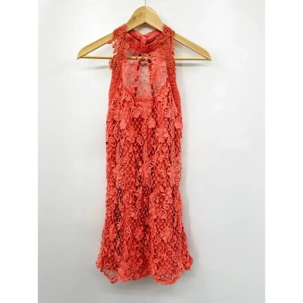 Free people Pink‎ Embroidered Lace Backless Mini Dress party collection - Picture 2 of 6
